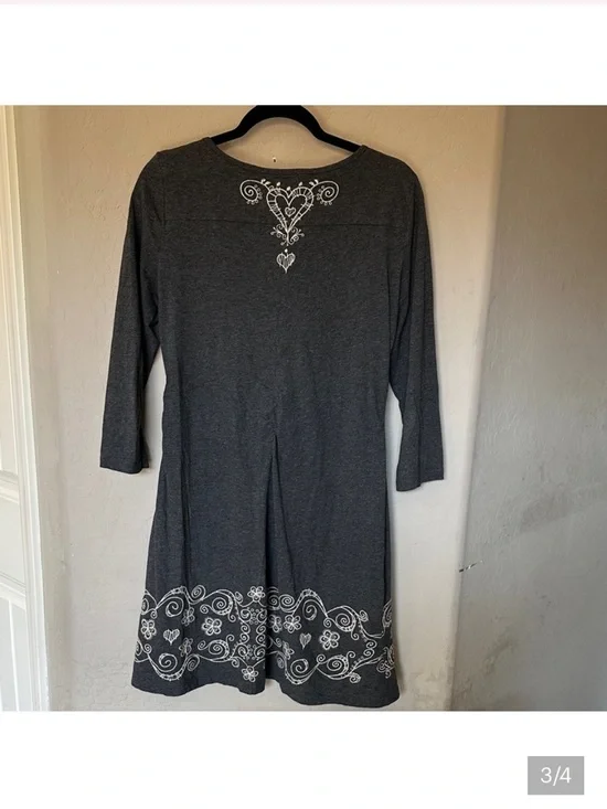Johnny Was Dark Gray Long Sleeve Embroidered Tunic Dress - Picture 3 of 4